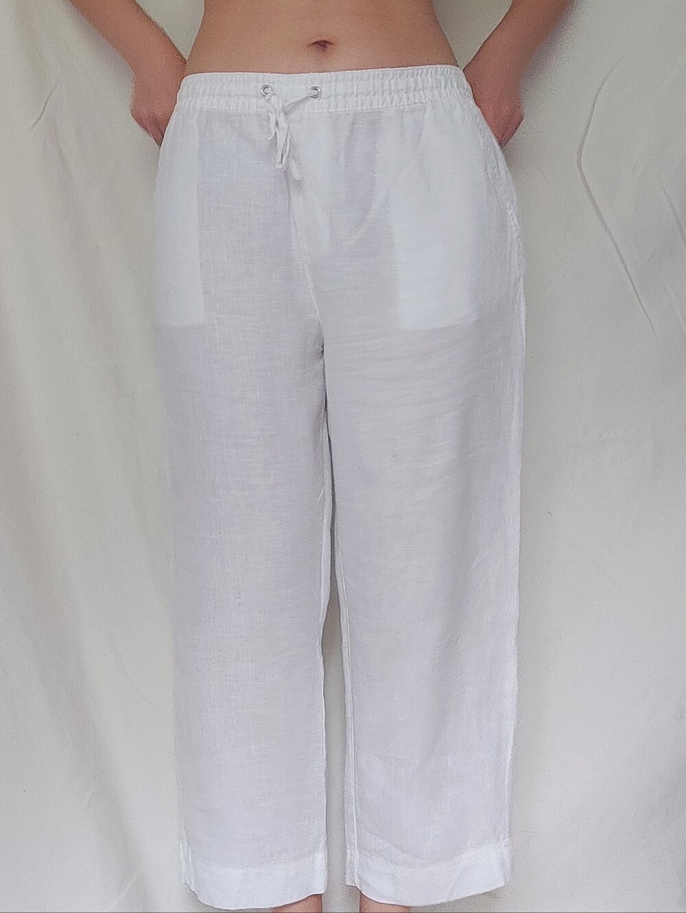 Iwie White Cropped Linen Trousers